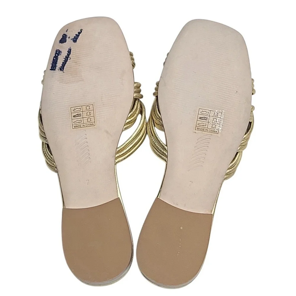 Paige Womens Dina Strap Square Toe Leather Gold Slide Sandal Sz 7 - Picture 6 of 7